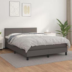 vidaXL Boxspring met matras kunstleer grijs 140x200 cm