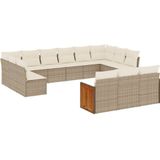 vidaXL 13-delige Loungeset met kussens poly rattan beige