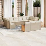 vidaXL 13-delige Loungeset met kussens poly rattan beige