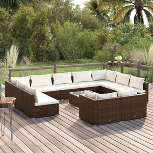 vidaXL 12-delige Loungeset met kussens poly rattan bruin