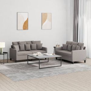 vidaXL 2-delige Loungeset met kussens stof taupe