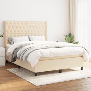 vidaXL Boxspring met matras stof crÃ¨mekleurig 140x190 cm