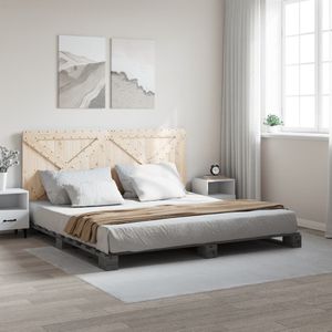 vidaXL Bedframe met hoofdbord massief grenenhout grijs 200x200 cm