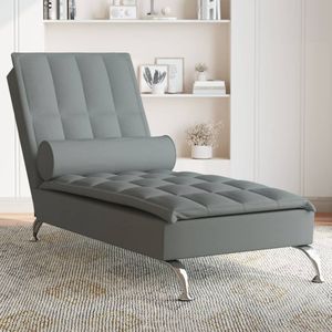 vidaXL Massage chaise longue met bolster stof donkergrijs