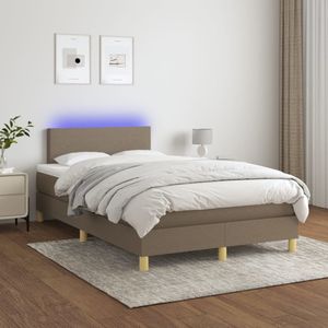 vidaXL Boxspring met matras en LED stof taupe 120x200 cm