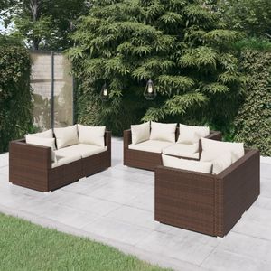 VidaXL 6-delige Loungeset met Kussens - Poly Rattan Bruin