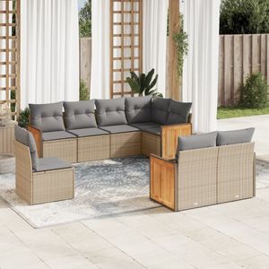 vidaXL 8-delige Loungeset met kussens poly rattan beige