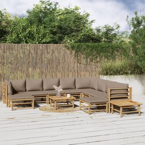 VidaXL Loungeset 12-delig met Kussens Bamboe Taupe