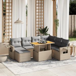 vidaXL 8-delige Loungeset met kussens poly rattan beige