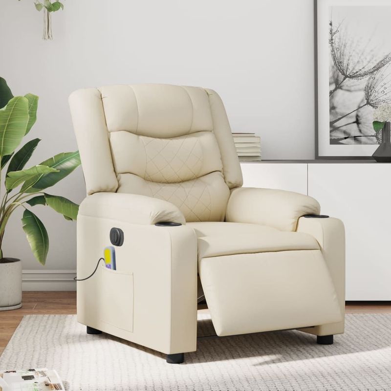 vidaXL Massagestoel verstelbaar elektrisch kunstleer crèmekleurig