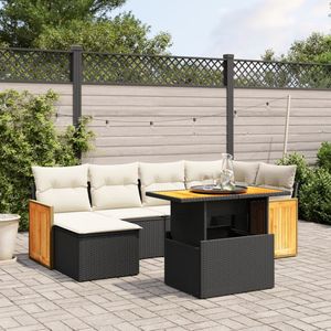 vidaXL 7-delige Loungeset met kussens poly rattan zwart