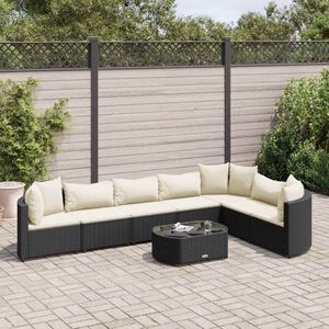 vidaXL - 8-delige - Loungeset - met - kussens - poly - rattan - zwart