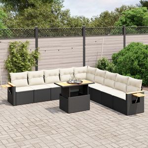 vidaXL - 11-delige - Loungeset - met - kussens - poly - rattan - zwart