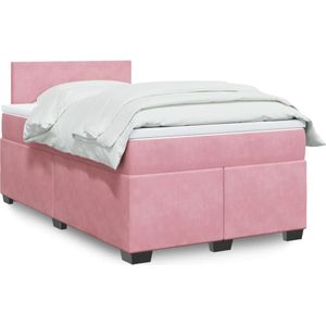 vidaXL Boxspring met matras fluweel roze 120x190 cm