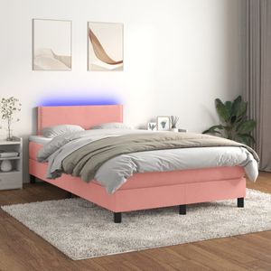 vidaXL Boxspring met matras en LED fluweel roze 120x200 cm