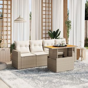 vidaXL 5-delige Loungeset met kussens poly rattan beige