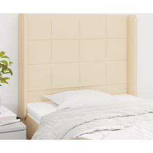 vidaXL Hoofdbord met randen 103x16x118/128 cm stof crèmekleurig