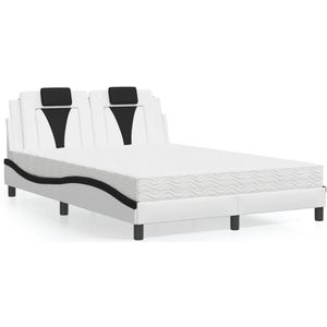 vidaXL Bed met matras kunstleer wit en zwart 140x200 cm