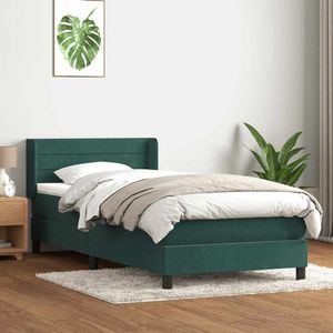 vidaXL Boxspring met matras fluweel donkergroen 80x220 cm