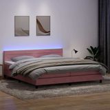 vidaXL Boxspring met matras fluweel roze 200x210 cm