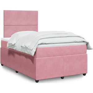 vidaXL Boxspring met matras fluweel roze 120x200 cm