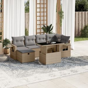 vidaXL 7-delige Loungeset met kussens poly rattan beige