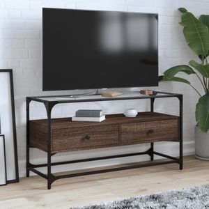 vidaXL Tv-meubel met glazen blad 98x35x51 cm hout bruin eikenkleurig