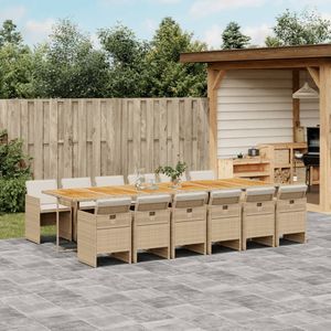 vidaXL 13-delige Tuinset met kussens poly rattan beige