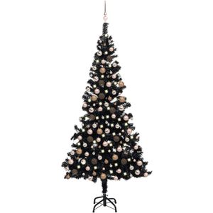 vidaXL Kunstkerstboom met verlichting en kerstballen 240 cm PVC zwart