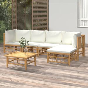 VidaXL Loungeset 6-delig met Kussens Bamboe Crèmewit