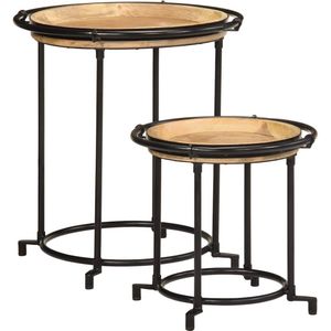 vidaXL - 2-delige - bijzettafelset - massief - hout - mango