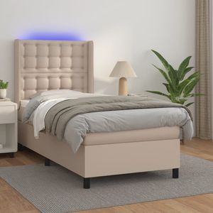 vidaXL Boxspring met matras en LED kunstleer cappuccinokleur 90x190 cm