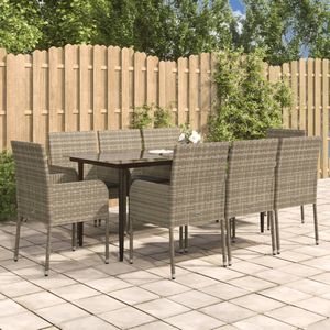 vidaXL 9-delige Tuinset met kussens poly rattan zwart en grijs