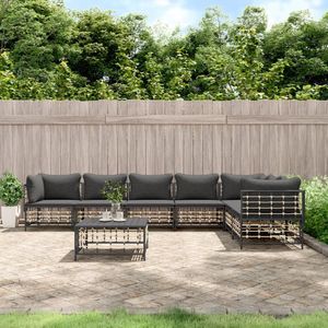 VidaXL 8-delige Loungeset met Kussens - Poly Rattan Antracietkleurig