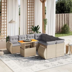 vidaXL 9-delige Loungeset met kussens poly rattan beige