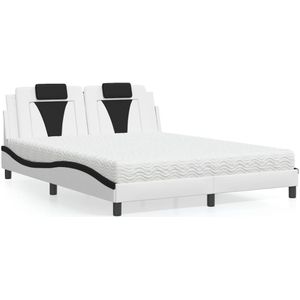 vidaXL Bed met matras kunstleer wit en zwart 160x200 cm