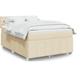 vidaXL Boxspring met matras stof crÃ¨mekleurig 140x190 cm