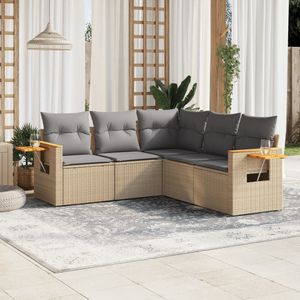 vidaXL 5-delige Loungeset met kussens poly rattan beige