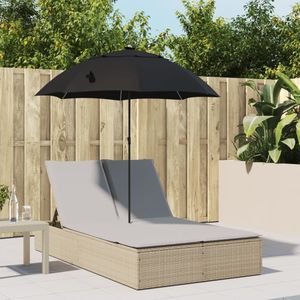 vidaXL Ligbed 2-persoons met kussens en parasol poly rattan beige