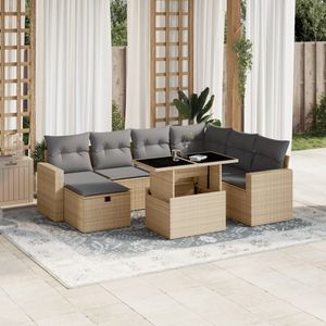 vidaXL 8-delige Loungeset met kussens poly rattan beige