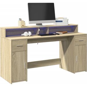 vidaXL Bureau met LED-verlichting 160x55x91 cm hout sonoma eikenkleur