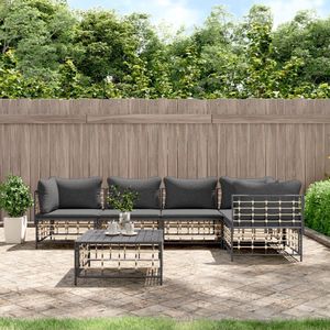 VidaXL Loungeset 6-delig met Kussens - Poly Rattan Antracietkleurig