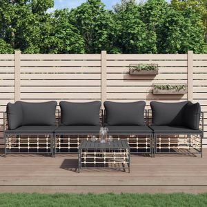 VidaXL Loungeset 5-delig met Kussens - Poly Rattan Antracietkleurig