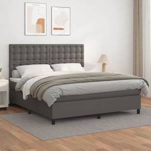 vidaXL Boxspring met matras kunstleer grijs 160x200 cm