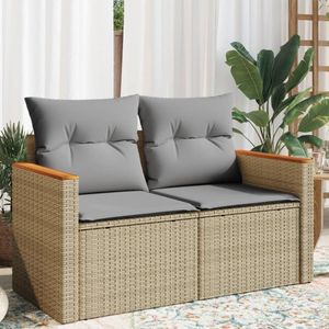 vidaXL Tuinbank 2-zits met kussens poly rattan beige