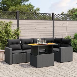 vidaXL 6-delige Loungeset met kussens poly rattan zwart