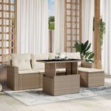 vidaXL 6-delige Loungeset met kussens poly rattan beige