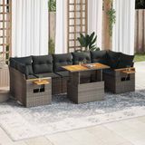 vidaXL 8-delige Loungeset met kussens poly rattan acacia grijs