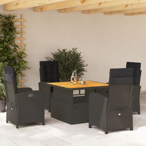 vidaXL 5-delige Tuinset met kussens poly rattan zwart