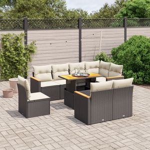 vidaXL 9-delige Loungeset met kussens poly rattan zwart